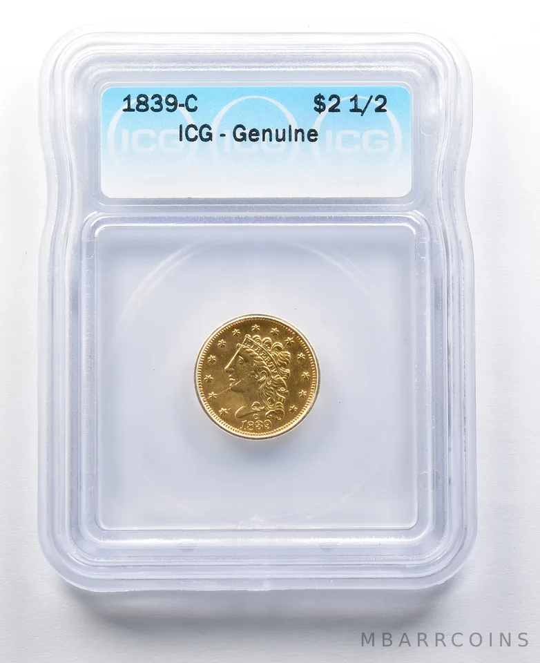 1839-C $2.50 Classic Head Gold Quarter Eagle No Motto On Reverse ICG *2055