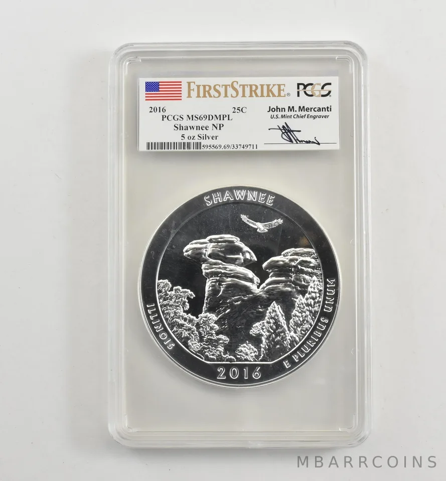 2016 5 Oz Silver Quarter ATB Shawnee Mercanti MS69 DMPL PCGS *1740