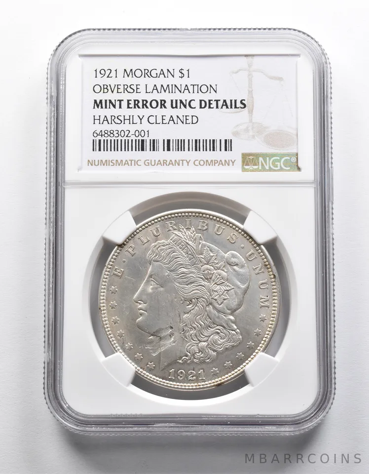 Mint Error UNC Details 1921 Morgan Silver Dollar OBV Lamination NGC a1967