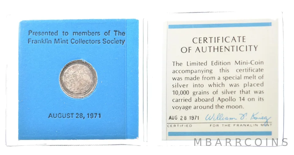 1971 Apollo 14 Silver Mini-Coin Franklin Mint W/ CoA *3077