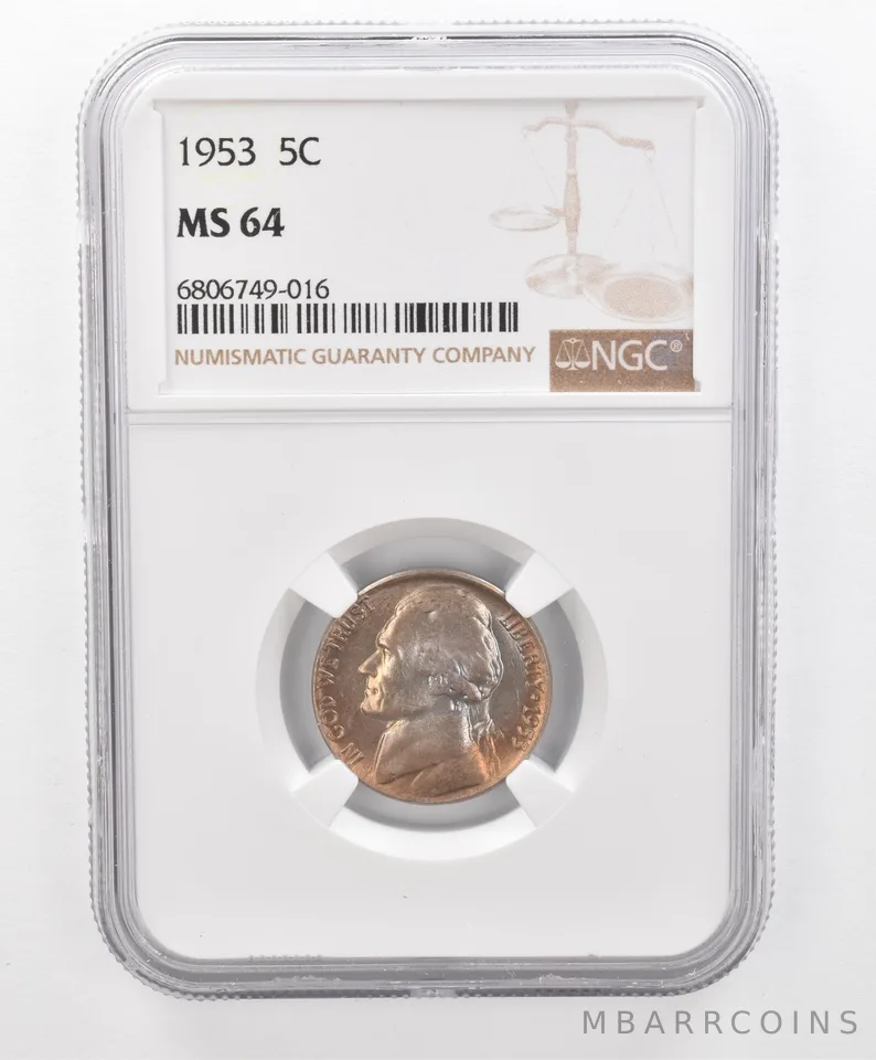 1953 Jefferson Nickel MS64 NGC Beautiful Tone *2705