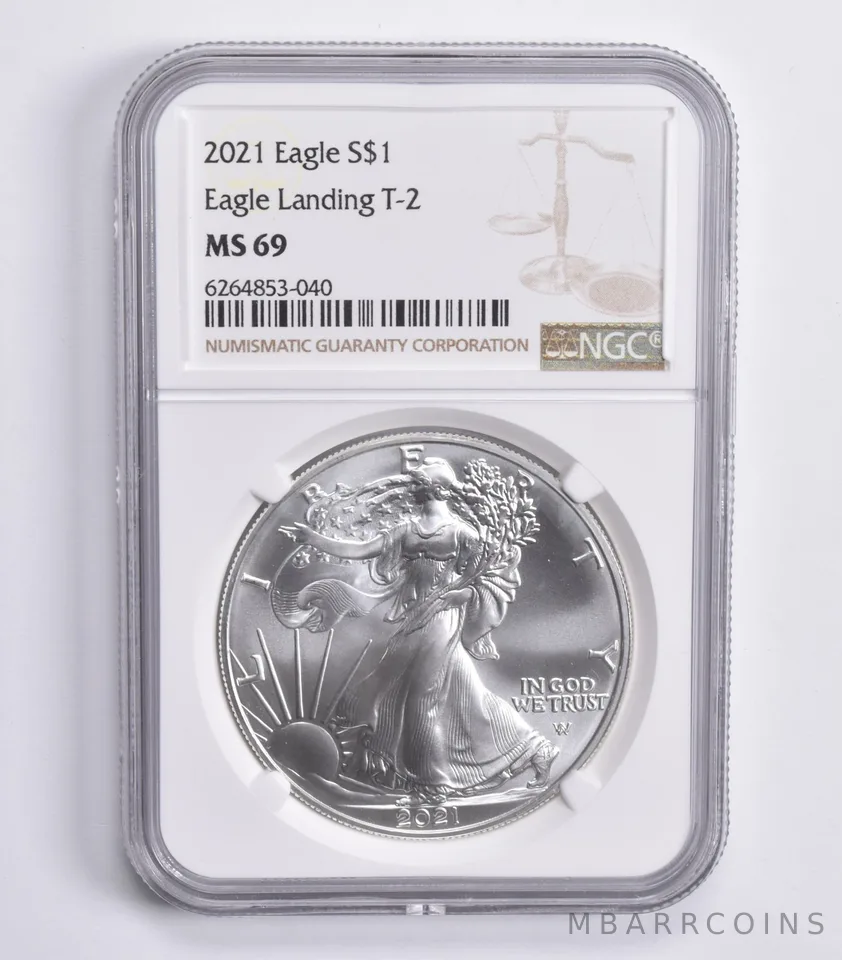 2021 American Silver Eagle T-2 Landing Eagle MS69 NGC Brown Lbl