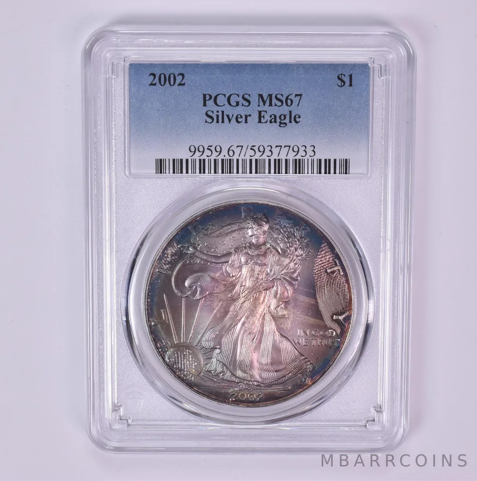 2002 American Silver Eagle MS67 PCGS Beautiful Tone *1515