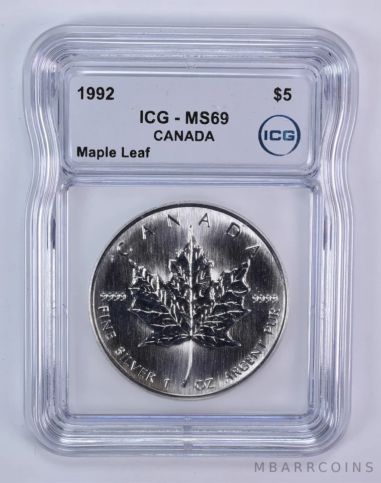 1992 Canada 5 Dollars Silver Maple Leaf MS69 ICG