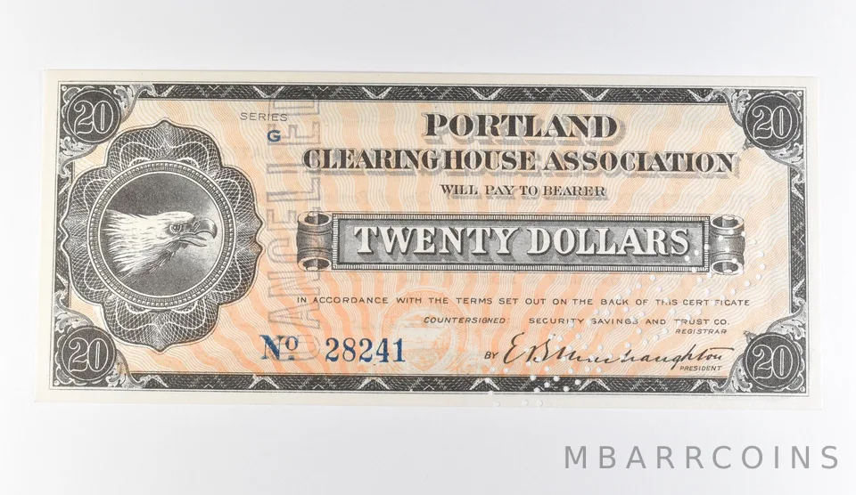 1933 $20 Portland OR Clearing House Association Scrip *9737