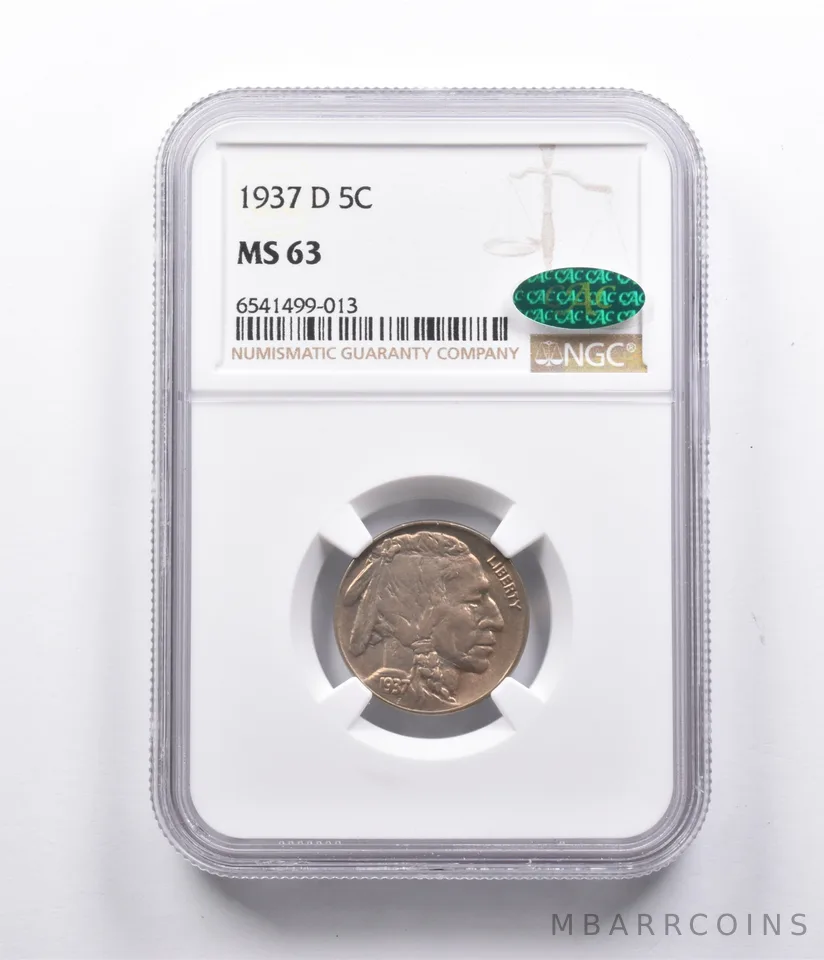 MS63 1937-D Indian Head Buffalo Nickel CAC NGC *0832