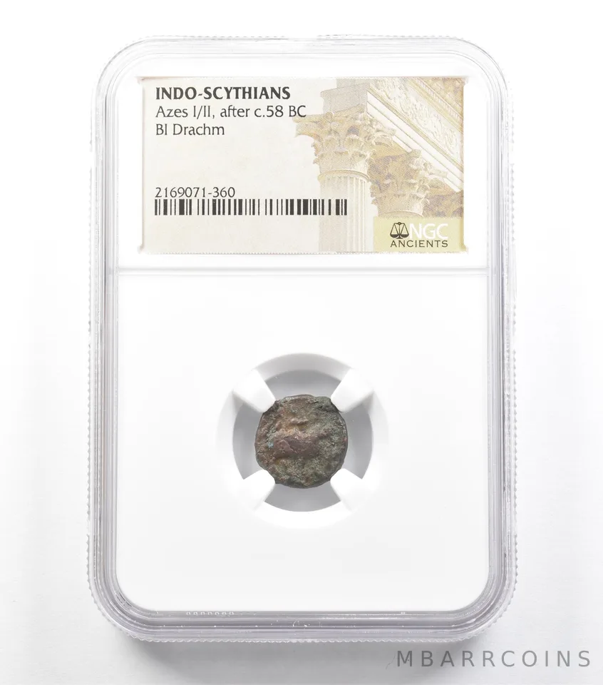 C. 58 BC Indo-Scythians Azes I/II BI Drachm NGC *5931