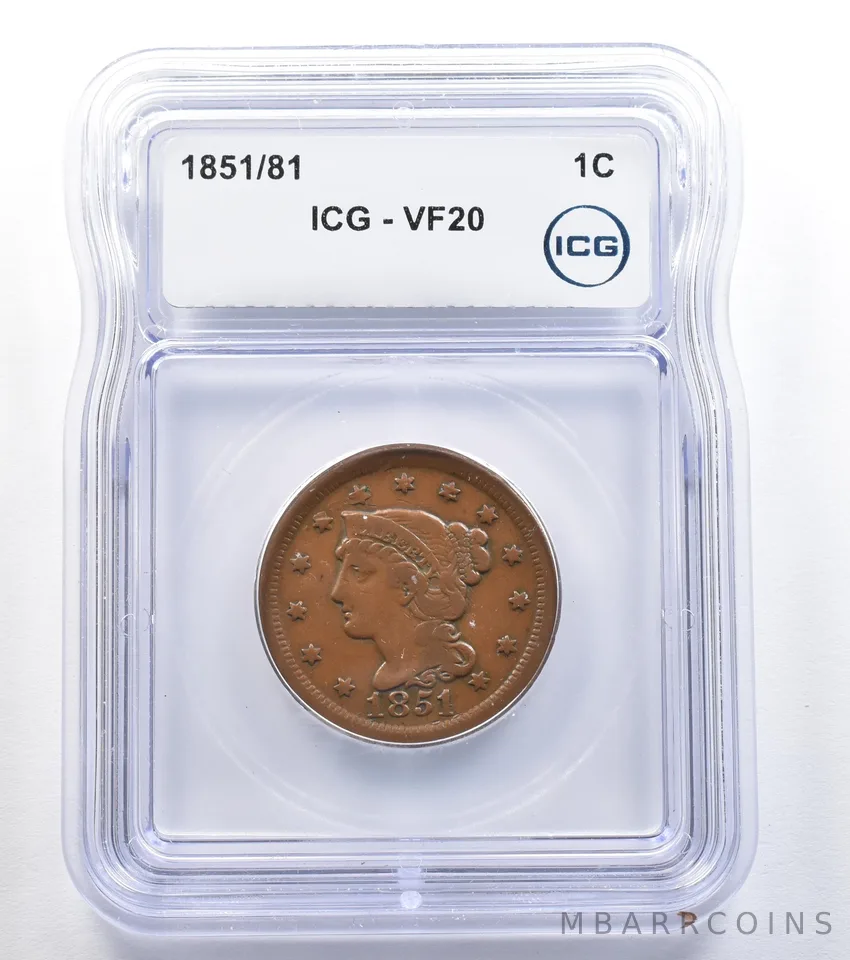 1851/81 Braided Hair Large Cent VF20 ICG *8026