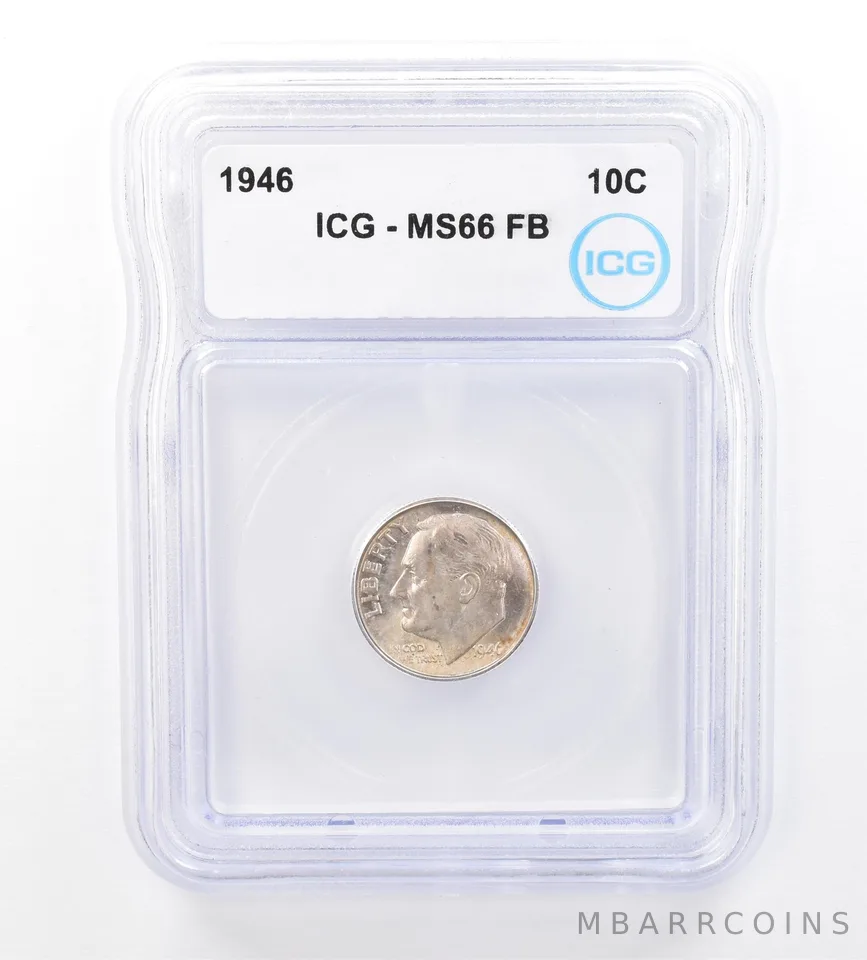 1946 Roosevelt Dime MS66 FB ICG Beautiful Tone *1720