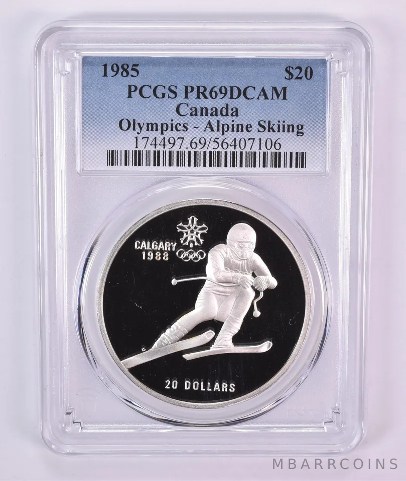 1985 Canada 20 Dollars Calgary Olympics Alpine Skiing PR69 DCAM PCGS