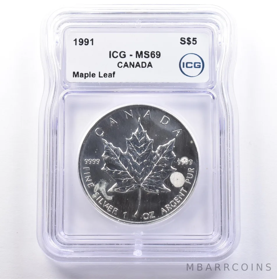 1991 Canada 5 Dollars Silver Maple Leaf MS69 ICG *9016