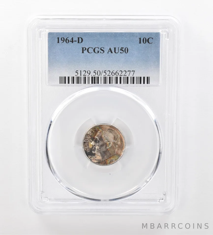 1964-D Roosevelt Dime AU50 PCGS Beautiful Tone *1014