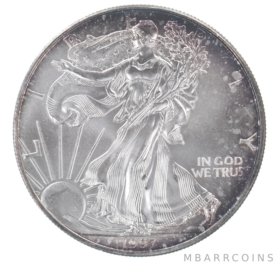 Beautiful Toned - 1997 American Silver Eagle 1 Troy Oz .999 Fine Silver *090