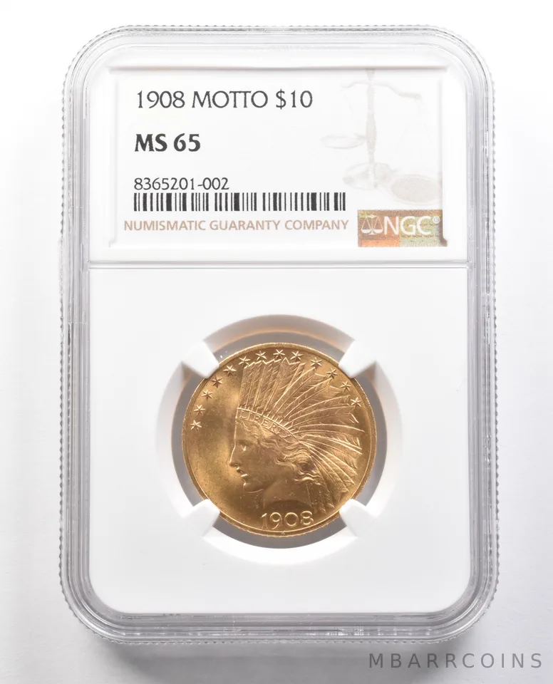 1908 $10 Indian Head Gold Eagle Motto MS65 NGC a4382