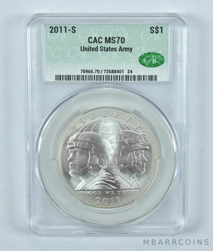 2011-S US Army Commemorative Silver Dollar MS70 CAC CACg