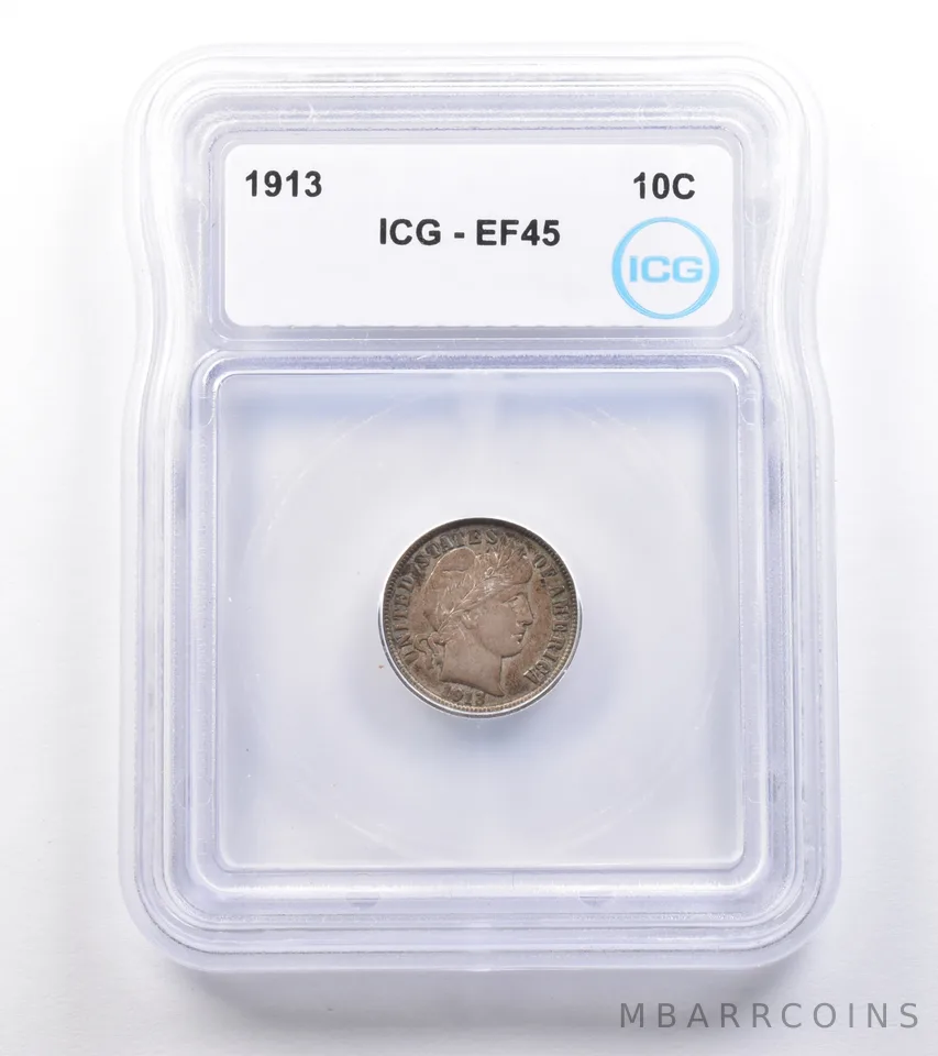 1913 Barber Dime EF45 ICG *4884