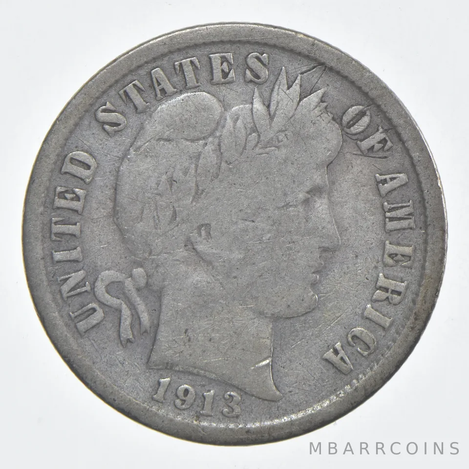 1913-S Barber Dime 90% Silver VG Condition