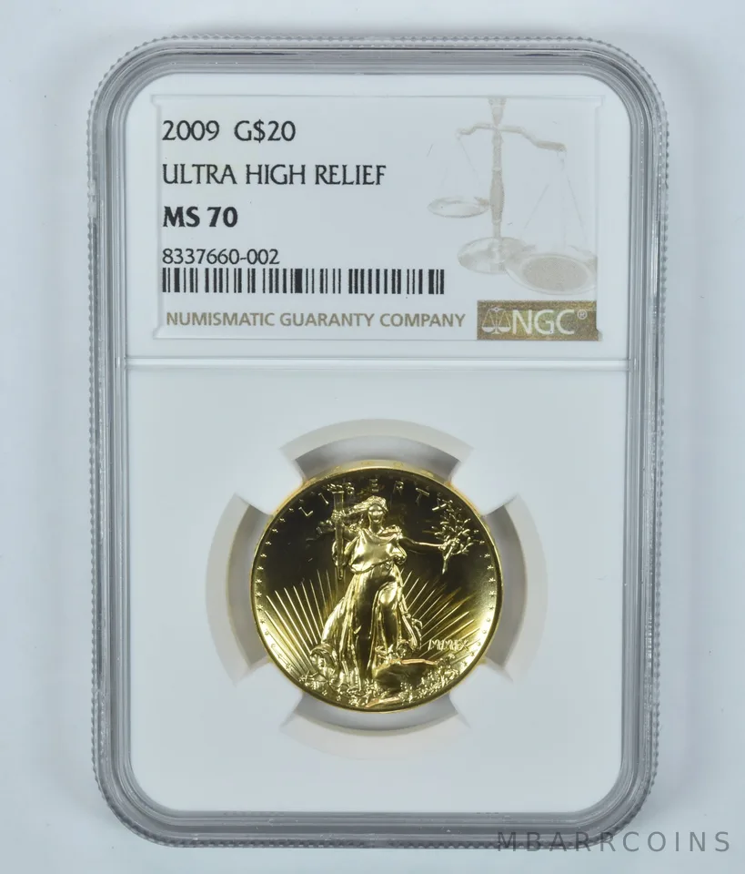 2009 $20 Gold Double Eagle Ultra High Relief MMIX MS70 NGC Brown Label