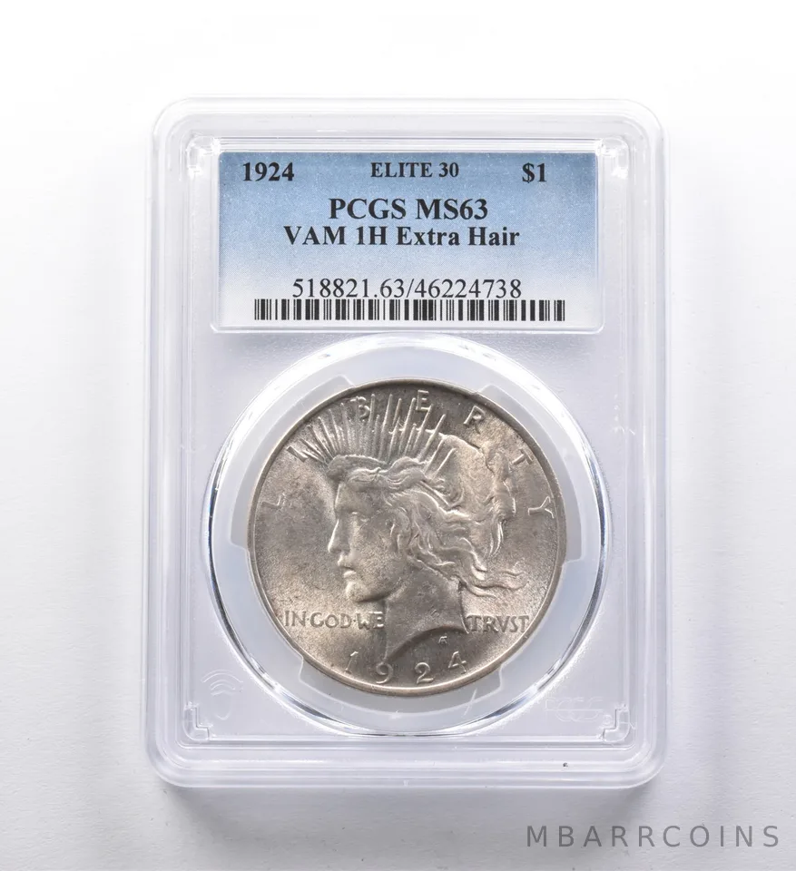 MS63 1924 Peace Silver Dollar VAM 1H Extra Hair ELITE 30 PCGS *3040