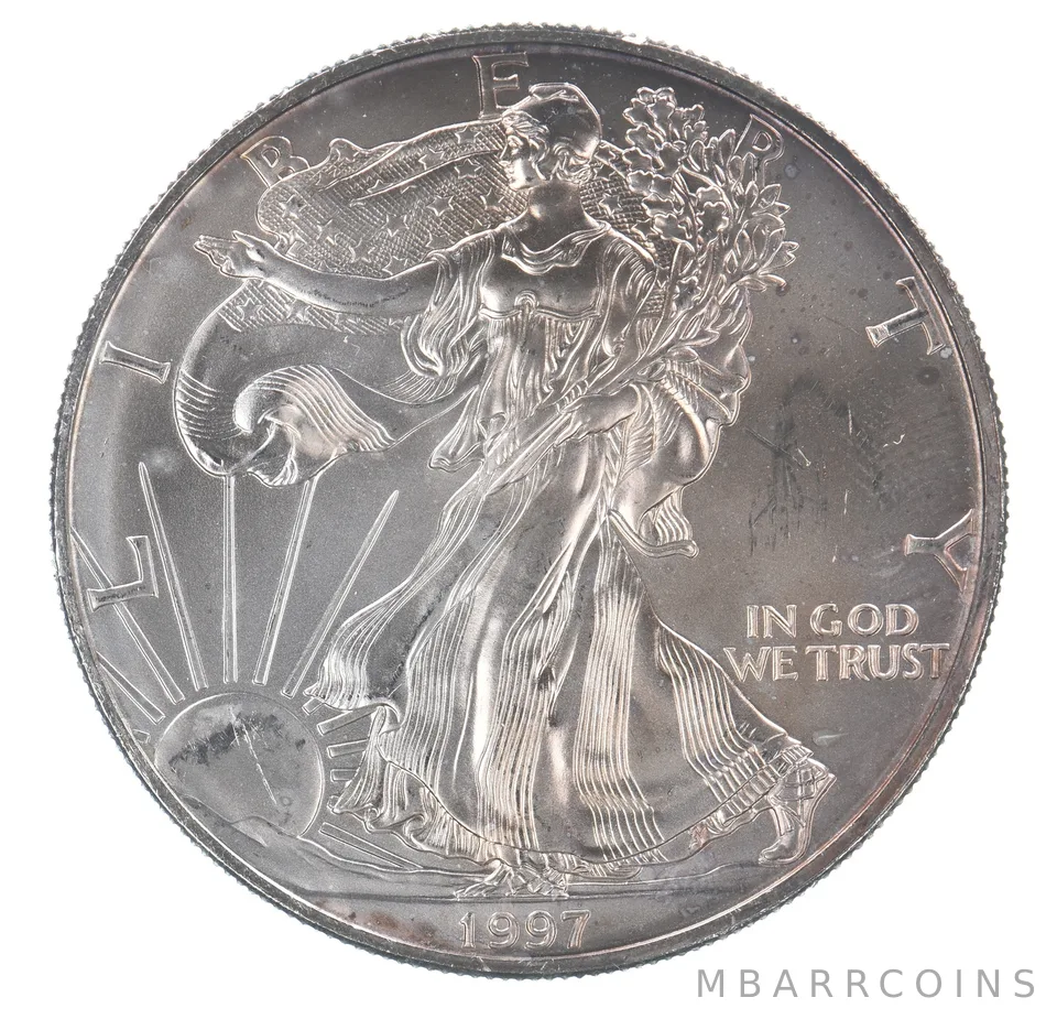 Beautiful Toned - 1997 American Silver Eagle 1 Troy Oz .999 Fine Silver *071
