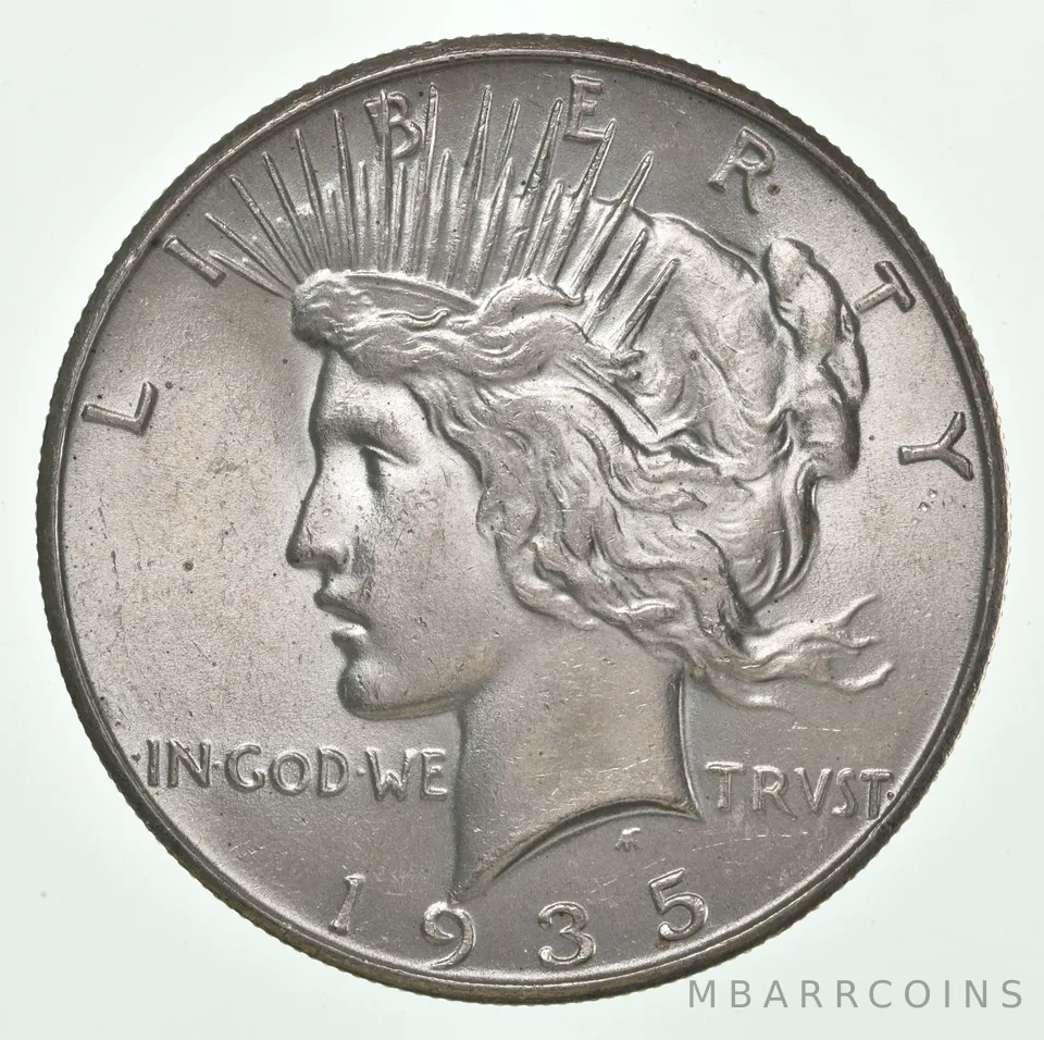 (1) BU 1935 (P) Peace Silver Dollar $1 Unc MS 90% - Philadelphia Mint