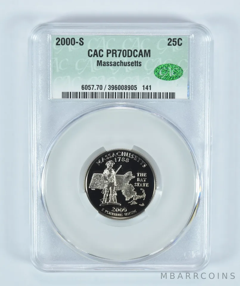 2000-S Washington State Quarter Massachusetts PR70 DCAM CAC CACg