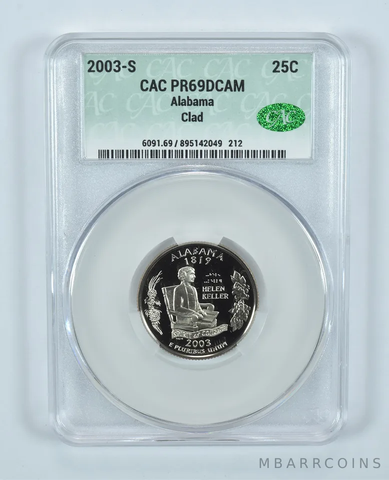 2003-S Washington State Quarter Alabama CLAD PR69 DCAM CAC CACg