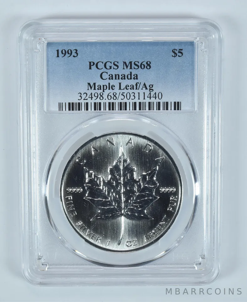 1993 Canada 5 Dollars Silver Maple Leaf MS68 PCGS Blue Label