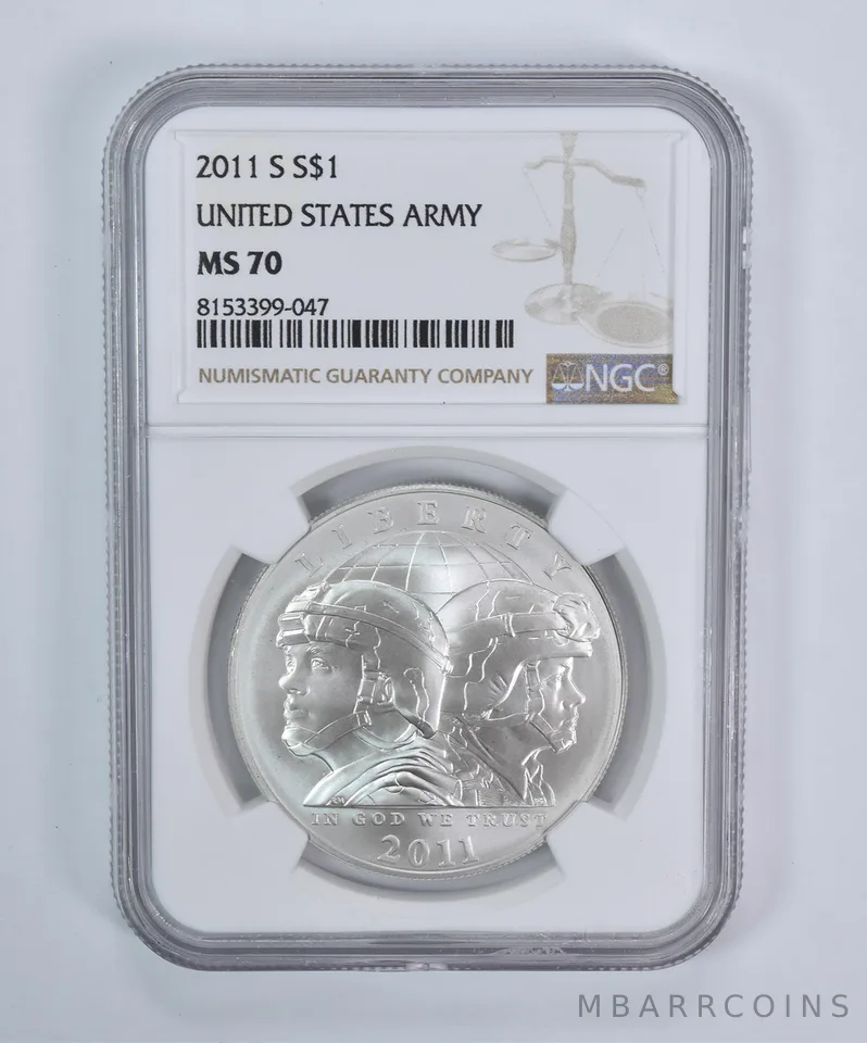 2011-S United States Army Commemorative Silver Dollar MS70 NGC Brown Label