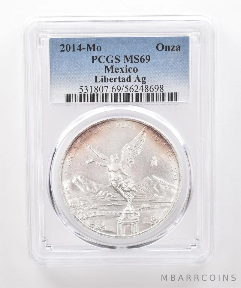 2014 Mo Mexico 1 Onza Silver Libertad MS69 PCGS Peripheral Tone *2030