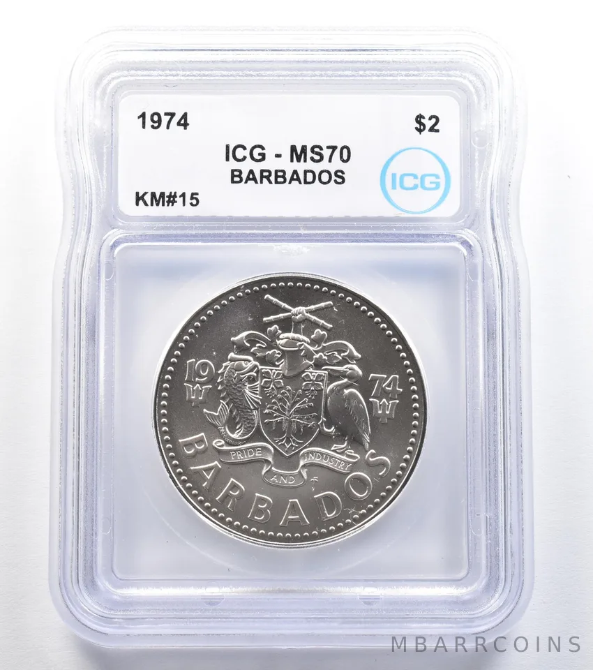 1974 Barbados 2 Dollars KM#15 MS70 ICG *8010