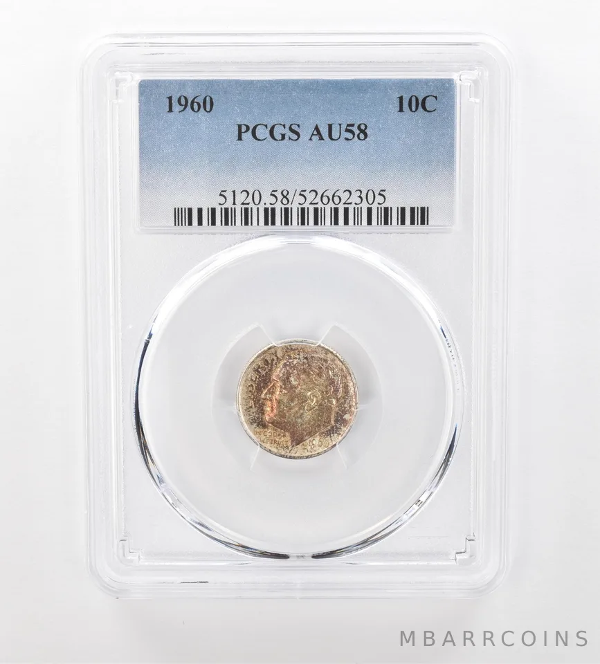 1960 Roosevelt Dime AU58 PCGS Beautiful Tone *1019