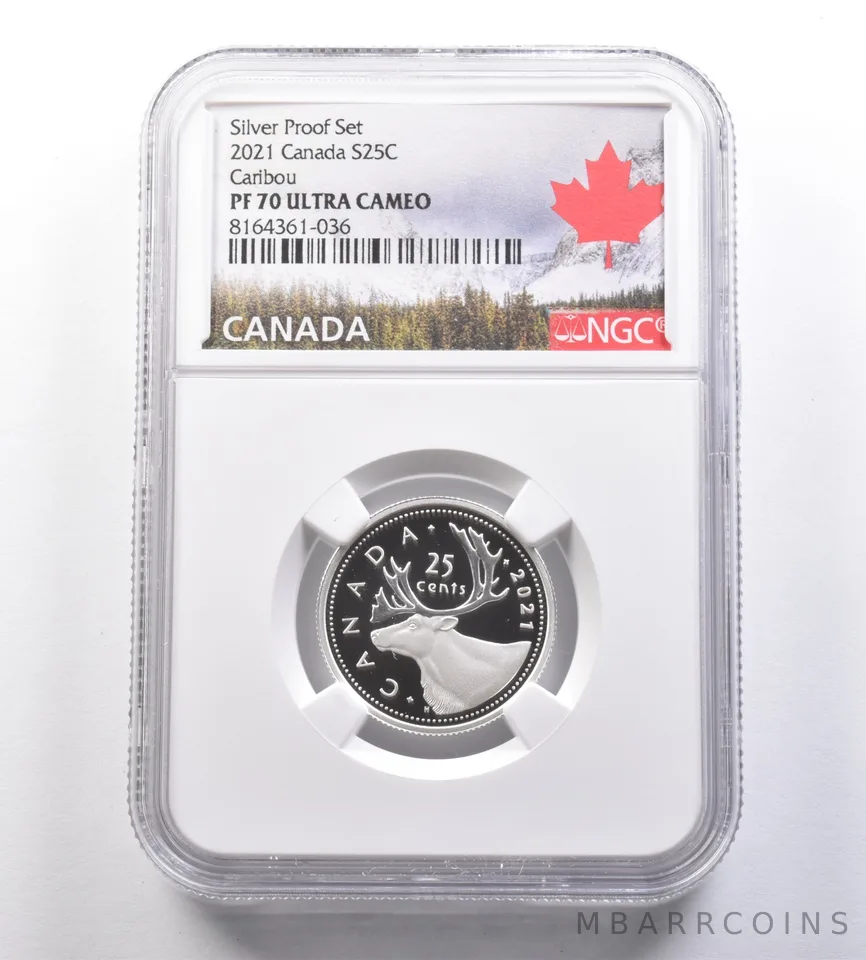 2021 Canada 25 Cents Silver Proof Set Caribou PF70 UCAM NGC a7093