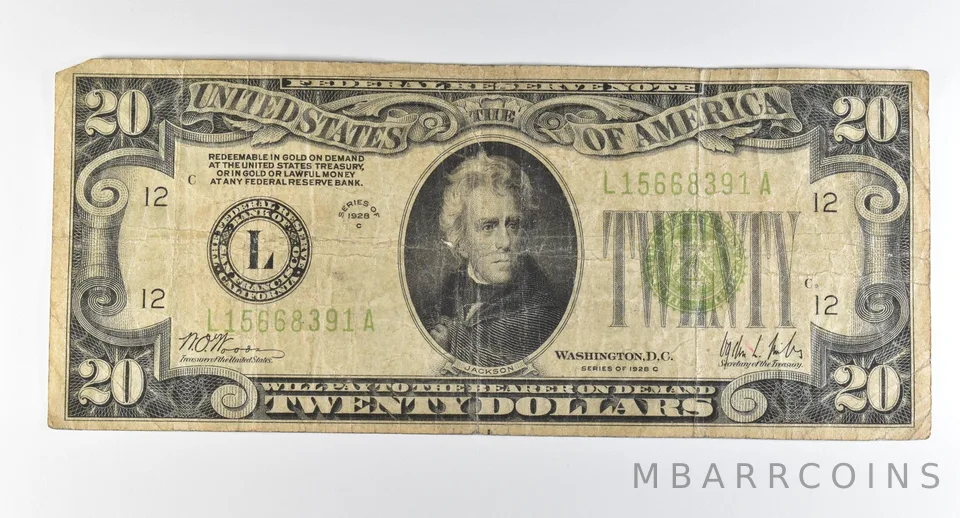 1928 C $20 San Francisco CA FRN Light Green Seal Gold Certificate *0357