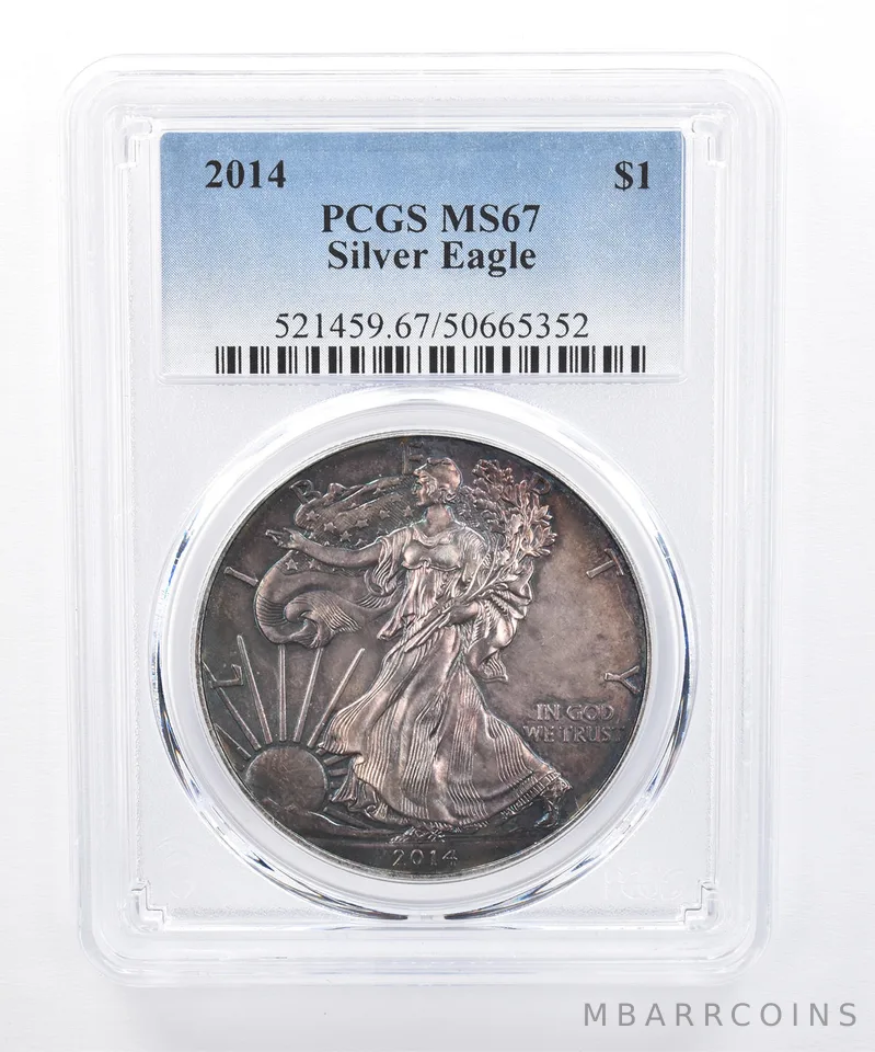 2014 American Silver Eagle MS67 PCGS Dark Rainbow Tone *8412