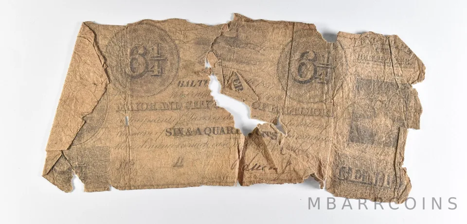 1840s 6 1/4 Cents Baltimore MD Bank Notes Obsolete Note *8557