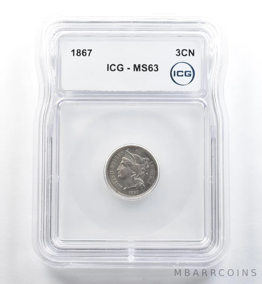 1867 Three Cent Nickel MS63 ICG *3705