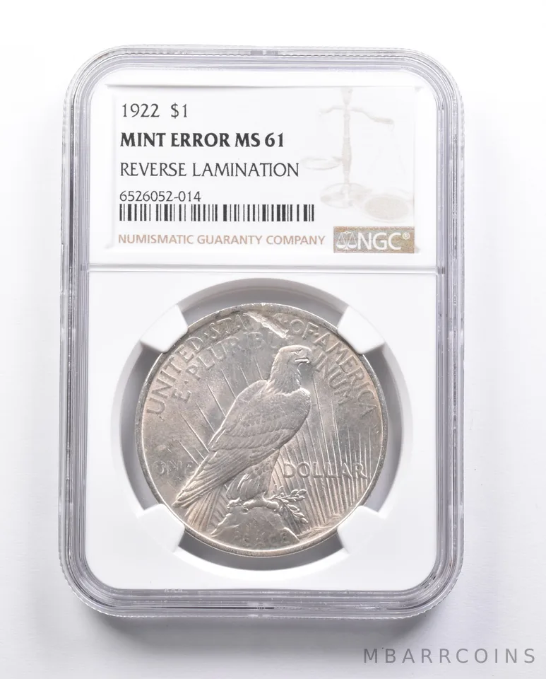 MS61 1922 Peace Silver Dollar Error REV Lamination NGC a6648