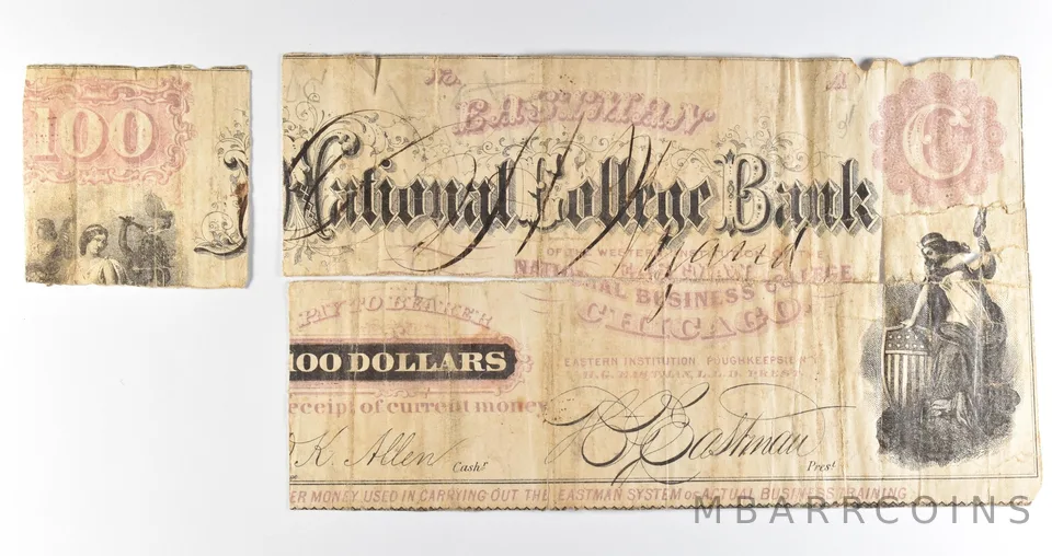 1800s $100 Chicago IL National College Bank Obsolete Note *8407