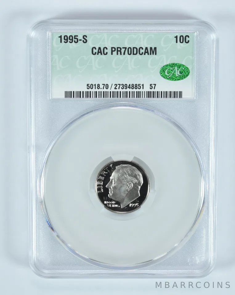 1995-S Roosevelt Dime PR70 DCAM CAC CACg