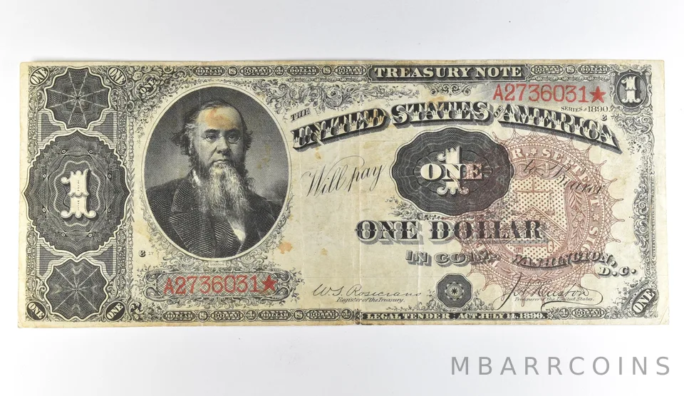 1890 $1 US Treasury Note Star Note Red Seal *1668