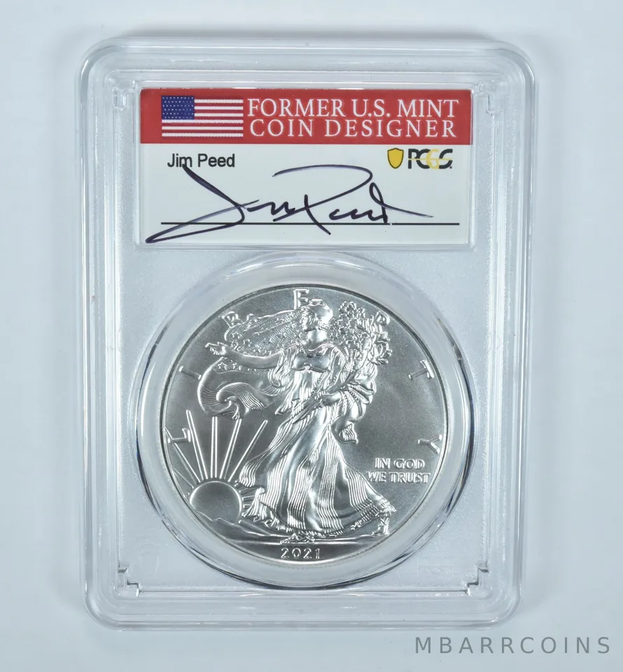 2021-(W) America Silver Eagle Type 1 West Point Struck FDOI Jim Peed MS70 PCGS