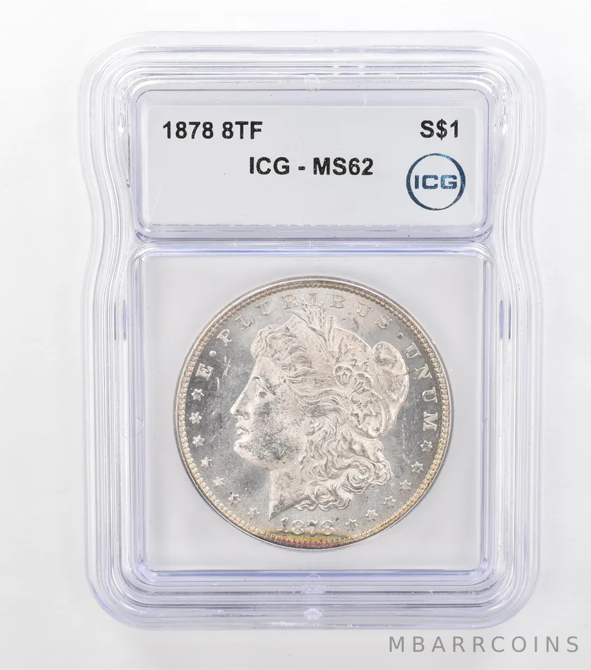 1878 8TF Morgan Silver Dollar MS62 ICG Beautiful Tone Reverse *3657