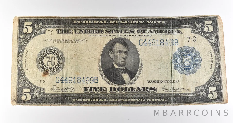 1914 $5 Chicago IL FRN Blue Seal Large Note Fr#871b *4646
