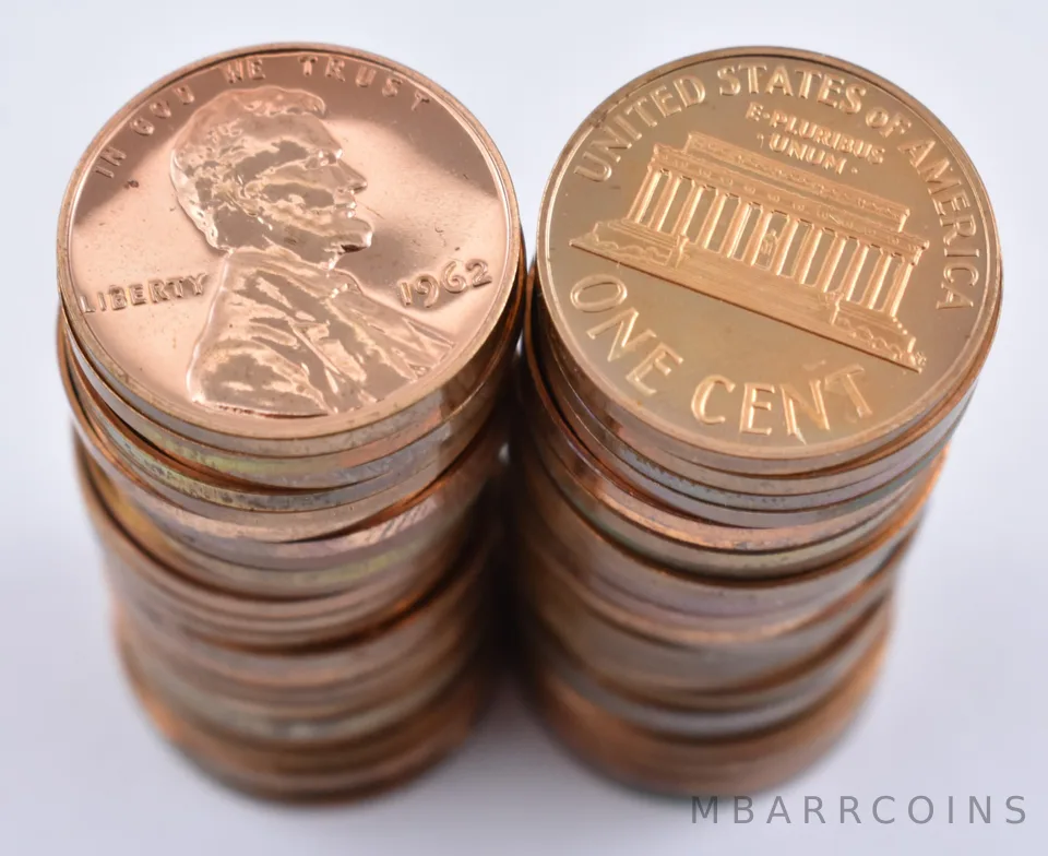 (50) Proof 1962 Lincoln Memorial Cents - ROLL of 50 Coins