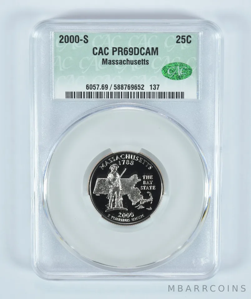 2000-S Washington State Quarter Massachusetts PR69 DCAM CAC CACg