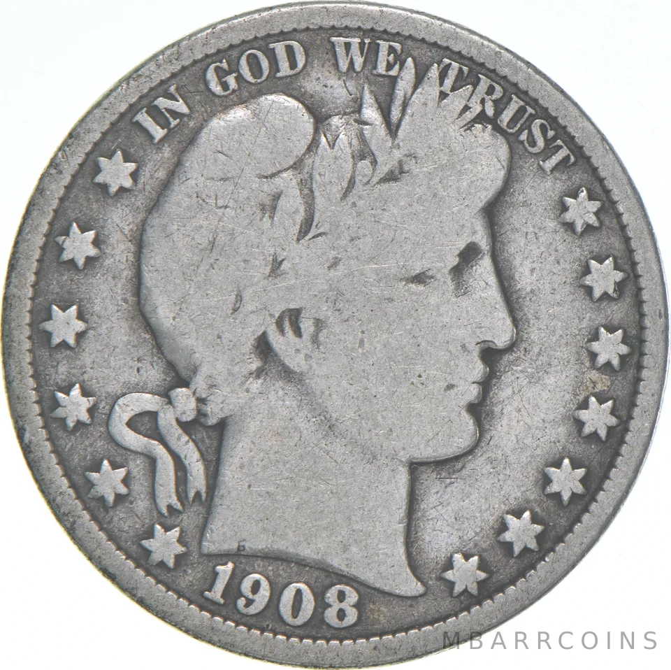 1908 Barber Half Dollar Average Circ 90% Silver