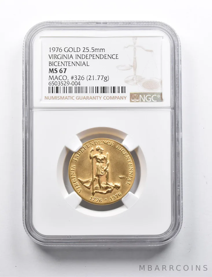 MS67 1976 Virginia Independence Bicent Gold 25.5 mm Maco #326 (21.77g) NGC a1329
