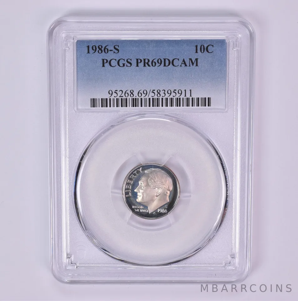 1986-S Roosevelt Dime PR69 DCAM PCGS Beautiful Tone *1521