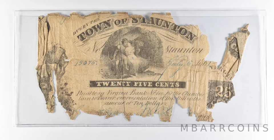 1861 25 Cents Staunton VA Obsolete Note *8931